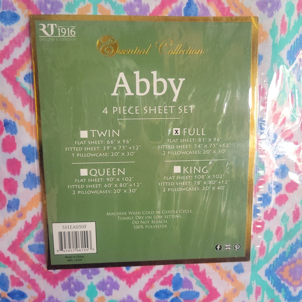 Abby Geometric Colorful 4 Pc Sheet Set Full Size NIB